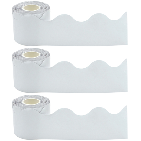 TEACHER CREATED RESOURCES White Scalloped Rolled Border Trim, 50 Feet Per Roll, PK3 TCR8942